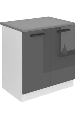 Image de Belini Armoire basse de cuisine, armoire basse pour évier largeur 80 cm. SDZ Meuble bas de cuisine avec plan de travail. Elément d'évier avec 2 portes, argent brillant