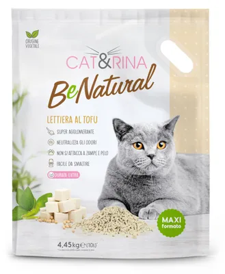 Immagine prodotto di Cat&Rina BeNatural, lettiera per gatti a base di tofu, di origine vegetale e con elevata capacità di agglomerazione. Prodotto biologico