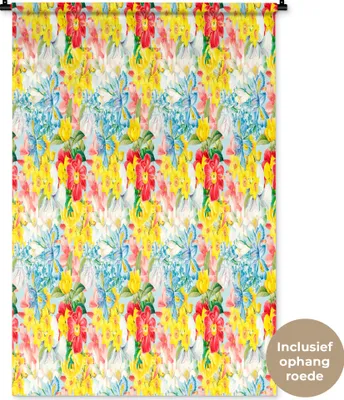 Produktbild von MuchoWow® Wandteppich Wandbehang Blumen - Muster - Farben 90x135 cm Tapisserie Dekoration Wandtuch - Baumwolle - Wandskulptur