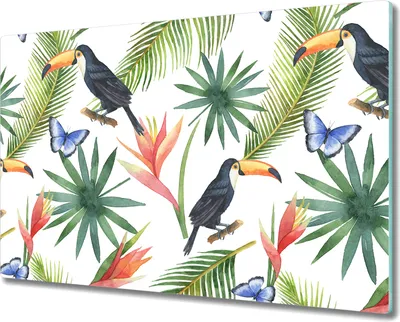 Produktbild von Glas Schneidebrett Herdabdeckplatten Schneideplatten - 80x52 cm - Tropische Blumen