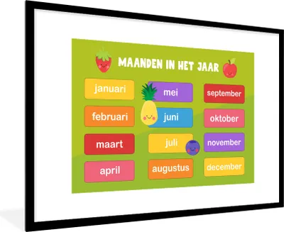 Produktbild von MuchoWow® MuchoWow® Gerahmtes Poster Kinderzimmer - Monate - Bildung - Jungen - Mädchen - Kinder - Grün - Kinder 90x60 cm - Poster mit zchwarzem Bilderrahmen - Wanddekoration - Fotos