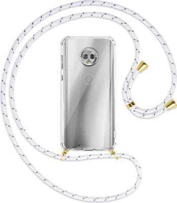 Produktbild von Handykette Backcover-Schutzhülle mit Band (Metall goldfarben) für Motorola Moto G6 - weiß/grau