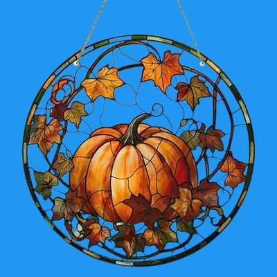 Produktbild von GKA Sonnenfänger Kürbis Halloween 20 cm Buntglas Lichtfänger Fensterbild Fenster Fensterschmuck Fensterdeko