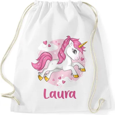 Produktbild von Einhorn Turnbeutel mit Namen SpecialMe® weiß unisize