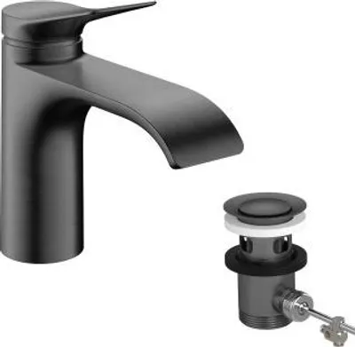 Productafbeelding van Hansgrohe Vivenis wastafelmengkraan met één hendel, model 80 CoolStart, met afvoerputje met trekstang, geborsteld zwart chroom