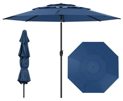 Produktbild von Sonnenschirm für Terrasse, 300 cm, neigbar und mit Kurbel, Marineblau
