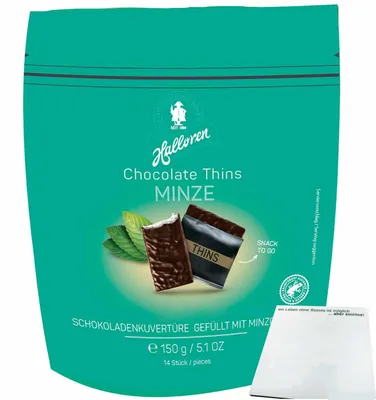 Produktbild von Halloren Chocolate Thins Minze (150g Beutel) + usy Block
