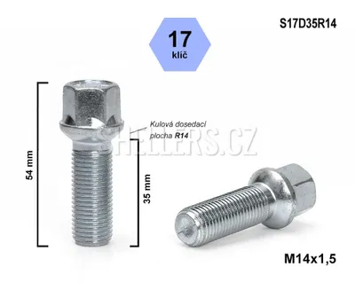 Obrázok produktu pre Kolový šroub M14x1,5x35 koule R14, kľúč 17, S17D35R14, výška 54 mm