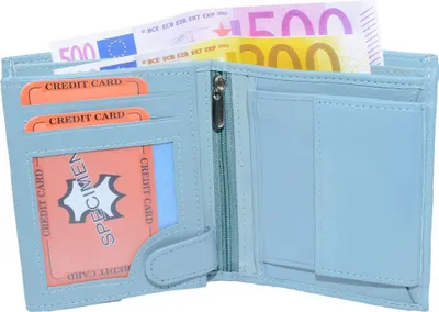 Image de Porte-monnaie en cuir nappa Porte-monnaie combiné bleu glacier uni