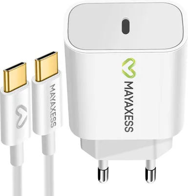 Produktbild von Mayaxess, 20W Ladegerät für iPhone 17 Pro Max mit USB-C Kabel 1m, Weiß