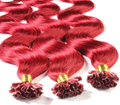 Produktbild von hair2heart Extensions Echthaar Bondings Gewellt - 25 Strähnen 1g 40cm 0/44 rot intensiv
