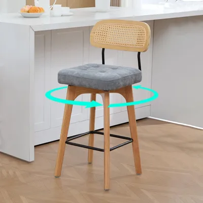 Immagine prodotto di Set di 2 sgabelli da bar girevoli a 360°, sgabelli per cucina e colazione con schienale e seduta in tessuto tipo chenille, colore grigio