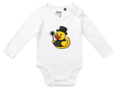 Produktbild von Huuraa Baby Body Quietscheente Schornsteinfeger Gummiente Kaminfeger 74 White  Baumwolle Fairtrade Langarmbody Geschenkidee