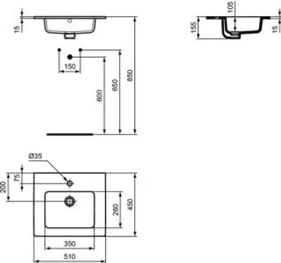 Produktbild von Ideal Standard E109901 Möbelwaschtisch Eurovit 1 Hl. m.Ül.