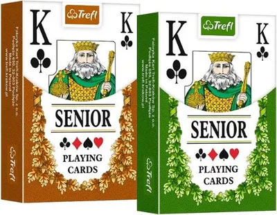 Two decks of playing cards, one brown and one green, are shown side-by-side.