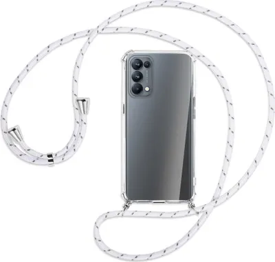 Produktbild von Handykette Backcover-Schutzhülle mit Band (Metall silberfarben) für Oppo Reno5 Pro 5G - weiß/grau