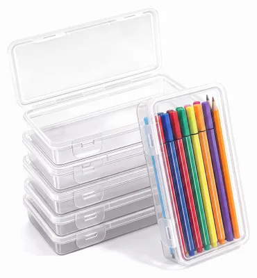 Image de Boîtes de rangement empilables, lot de 6, dimensions : 19 x 9,5 x 3 cm, transparentes, pour l'organisation