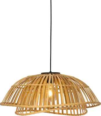 Produktbild von QAZQA - Orientalisch Orientalische Hängelampe I Pendellampe I Pendelleuchte schwarz mit natürlichem Bambus 62 cm - Pua I Wohnzimmer I Schlafzimmer - Bamboo Rund - LED geeignet E27