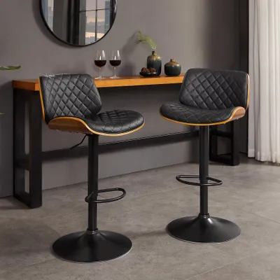 Produktbild von riess-ambiente Barhocker CHICAGO schwarz walnuss Kunstleder Pappelholz drehbar höhenverstellbar retro
