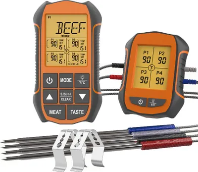 Produktbild von Digitales BBQ & Küchen Thermometer – 4 Sonden, Bluetooth Reichweite 500 Fuß, Voreinstellungen für 10 Fleischsorten, Backofen & Grill