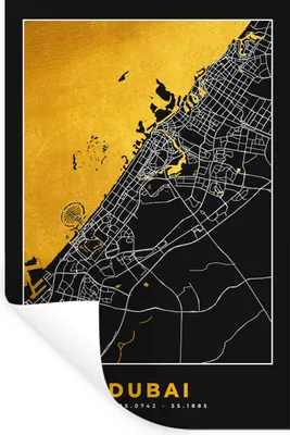 Produktbild von MuchoWow® Wandtattoo Wandsticker Wandaufkleber Gold - Stadtplan - Dubai - Karte 60x90 cm Selbstklebend und Repositionierbar - Sticker - Dekorfolie