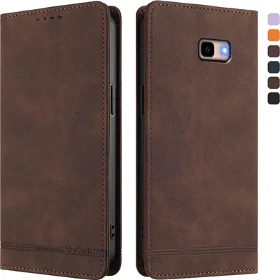 Image de Etui pour Samsung Galaxy J4 Plus, étui rétro en cuirPolyuréthaneavec support et fentes pour cartes de crédit Marron