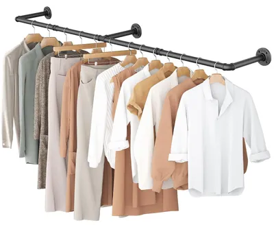 Produktbild von Kleiderstange 167 cm, schwarzes Metall, Wandmontage, für Schlafzimmer