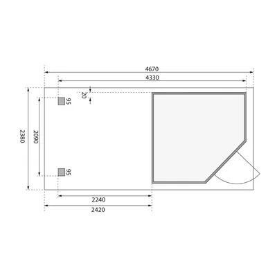 Productafbeelding van Tuinhuis Schwandorf, 3 modellen, in een set met een uitbouw, breedte 2,40 meter en achterwand van 19 mm dik