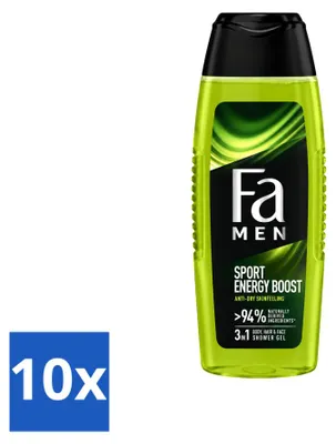 Produktbild von 10 x Fa Men Sport Energy Boost Duschgel für Körper, Haar & Gesicht 250 ml - Vorteilspackung - 10 Stücke