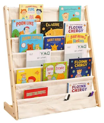 Produktbild von Omgoods – Montessori-Bücherregal für Kinder mit 6 Ebenen und Stoffablagen
