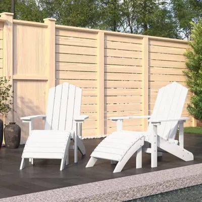 Produktbild von 2 Adirondack-Stühle für den Außenbereich mit Fußhockern aus HDPE, Weiß