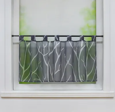 Produktbild von Joyswahl Scheibengardine mit Schlaufen Kurz Küchen Gardinen Voile Bistrogardine mit Verzweigungsmuster Braun HxB 45x90 cm