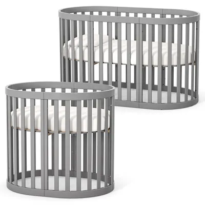 Produktbild von Veres Rom Ovales Babybett (90x70 cm), Erweiterungsset auf Bett (140x70 cm) + Matratze * Graphit