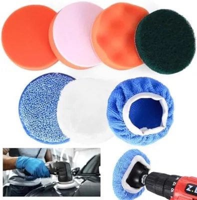 Produktbild von PolkaHome® 7-teiliges Polierset für Akkuschrauber – 100 mm Polierpads, Wollpads, selbstklebend
