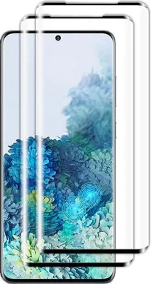 Three transparent screen protectors are stacked on top of each other, with a blurred background image of blue and green foliage.