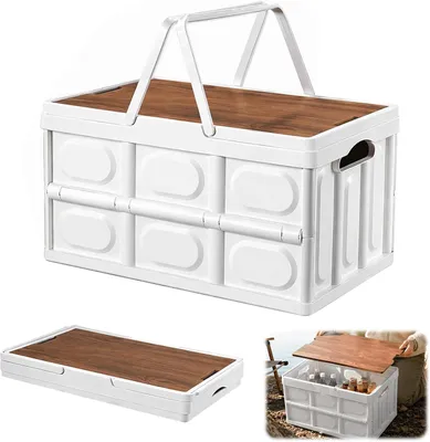 Produktbild von Faltkiste 30 l, Holzdeckel, 43 x 30 x 24 cm, weiß, für Camping