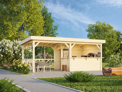 Produktbild von Pavillon Palmako Lenna 16,6 m² Set 310 inkl. Tresen, Rückwand und Geländer 588 x 300 cm natur