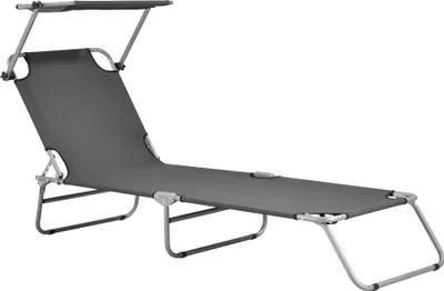 Produktbild von casa.pro Sonnenliege Argozelo, Stahl, Dunkelgrau, 186 x 55 x 24 cm, verstellbares Sonnendach, 110 kg, 4- bis 5-stufig (180°) verstellbar