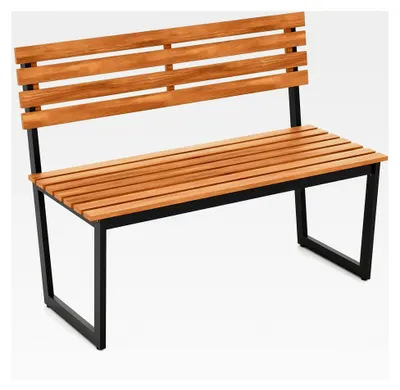 Produktbild von Gartenbank aus Holz, wetterfeste 2-Sitzer-Bank aus Akazienholz mit Metallrahmen, belastbar bis 360 kg, ideal für Garten, Balkon und Terrasse