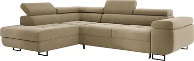 Obrázek produktu pro Rohová sedací souprava MONTANA 202x277 cm, obývací část ve tvaru L, rohová sedací souprava s funkcí spaní a lůžkem, čalouněný roh, sametová sedačka, pohovka - levá béžová MH04