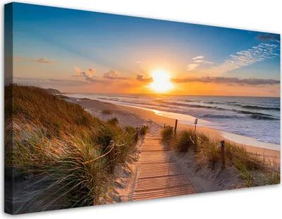 Image de Toile « Coucher de soleil sur la plage » Paysage 80 x 40 Feeby Orange Image pour le mur Prête à être accrochée