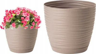 Produktbild von Blumentopf mit Untersetzer rund Kunststoff Beige 12,7x11,8cm