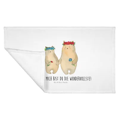 Produktbild von Mr. & Mrs. Panda Handtuch Bären mit Blumenkranz - Weiß - Geschenk, Mama, Mutter, Familie, Muttertag, Flauschtuch, Frotteehandtuch, gesichtstuch, Family, Bär, kleines