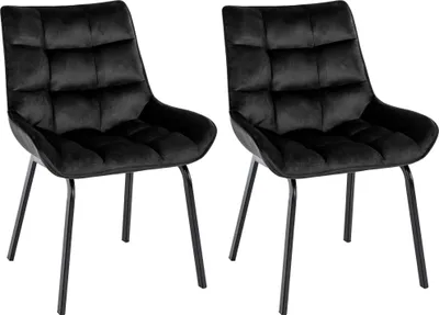 Produktbild von CLP 2er Set Esszimmerstuhl Saranda mit Rückenlehne und schwarzem Metallgestell schwarz Material Samt