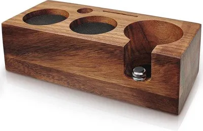 Produktbild von Famanu Halter 58 mm aus Nussbaum für Barista-Zubehör - Höhenverstellbar mit Silikonpolster