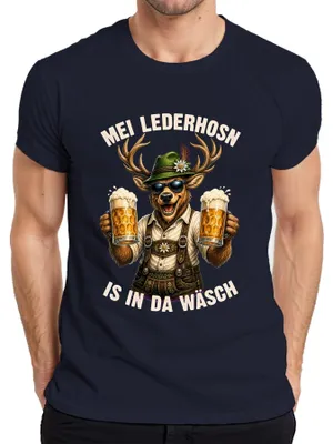 Productafbeelding van Mei Lederhosn, lederen broek, dames jurk, heren T-shirt, marineblauw, maat M