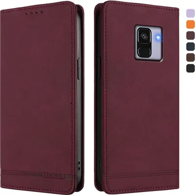 Image de Étui pour Samsung Galaxy A8 2018, étui rétro en cuirPolyuréthaneavec support et fentes pour cartes Rouge