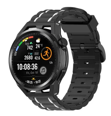 Produktbild von Strap-it Huawei Watch GT Armband Silikon Tough (Schwarz/Weiß)