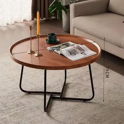 Produktbild von 360Home Multifunktionaler runder Couchtisch Wohnzimmer kleiner runder Tisch Hellbraun 50*50*39cm【CJ539】