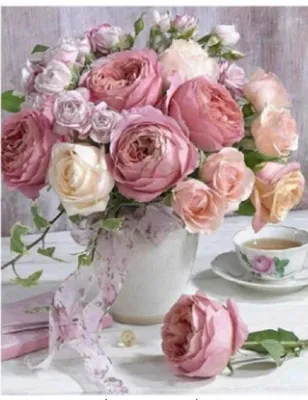 Produktbild von "Malen nach Zahlen: Blumenstrauß aus Rosen in einer Vase, Pastellfarben, 40x50 cm, auf Leinwand, bereits auf Keilrahmen gespannt."